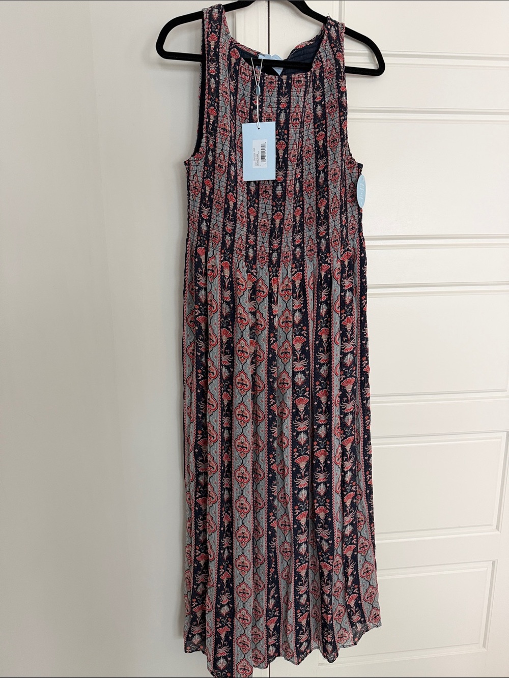 Hill House The Nap Dress in Navy, Coral and Cream